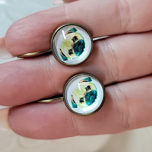 Pug Button Drop Earrings - Picture 2 of 5